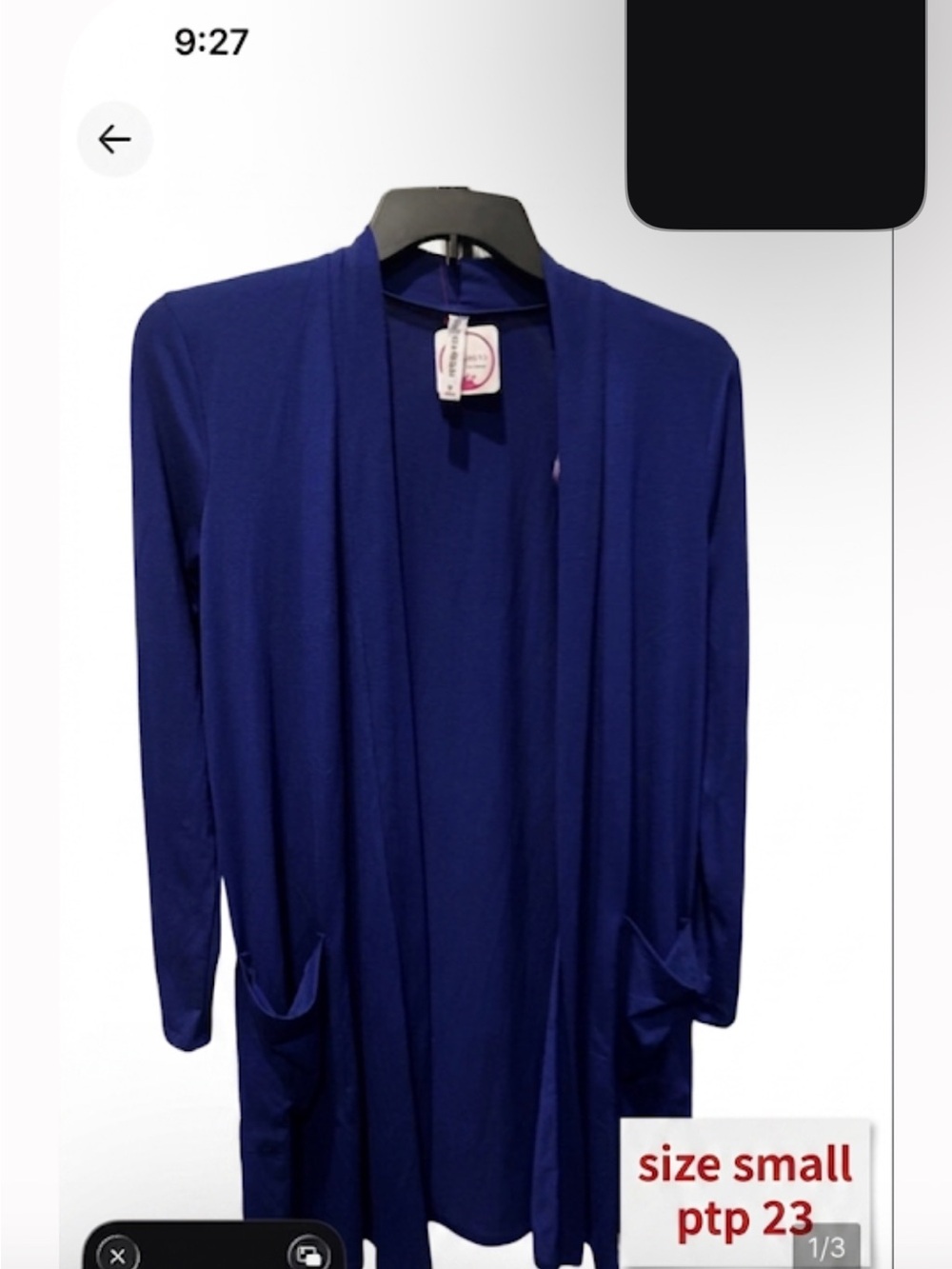 Zenana Royal Blue Open Front Long Cardigan small ptp 23